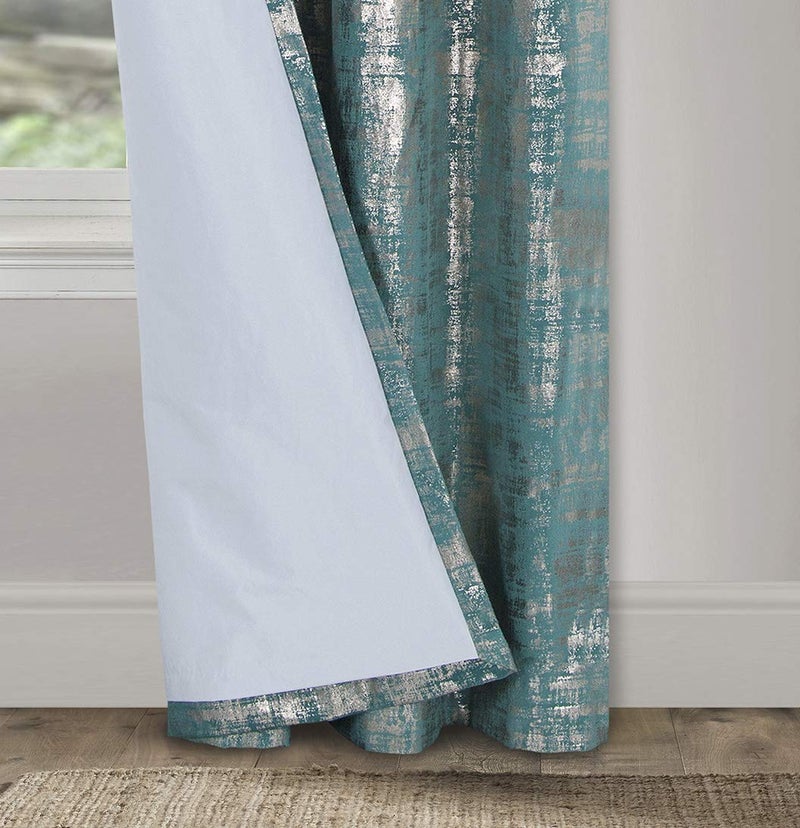 always4u 100% Blackout Soft Velvet Curtains for Bedroom Living Room Thermal Energy Saving 84 Inches Long Luxury Gold Foil Print Drapes 2 Panels Teal - Image 5